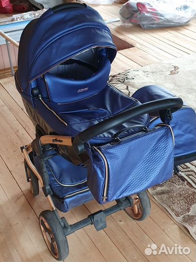 Коляска 2 в 1 junama diamond синяя эко-кожа