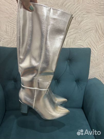 Сапоги женские серебристые
