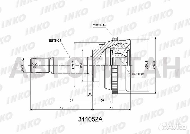 Шрус внешний 25/22 ABS 44 hyundai accent (LC ) 200