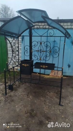 Мангал с печью под казан и крышей