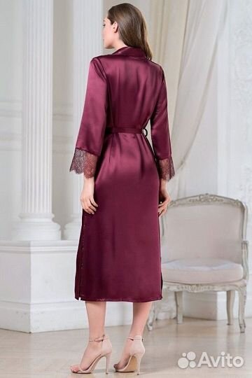 Халат длинный шелковый Sharon 3809 бордовый