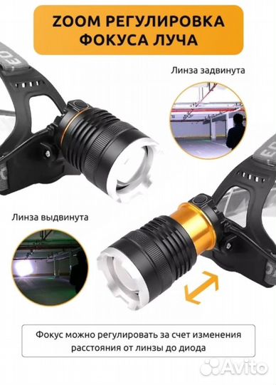 Налобный фонарь / Фонарик аккумуляторный мощный