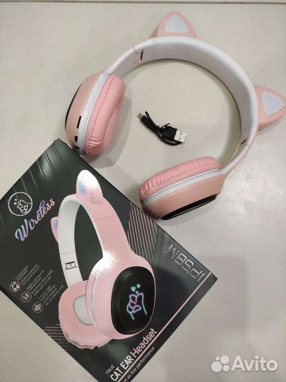 Детские розовые беспроводные bluetooth наушники