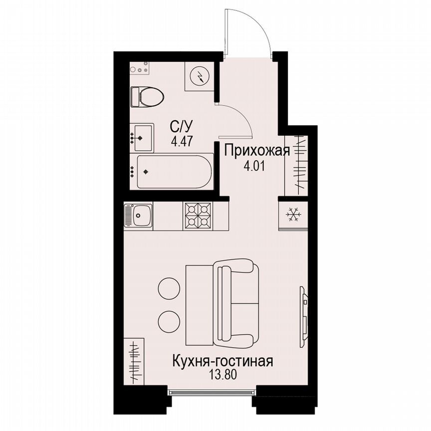 Квартира-студия, 22,3 м², 2/6 эт.