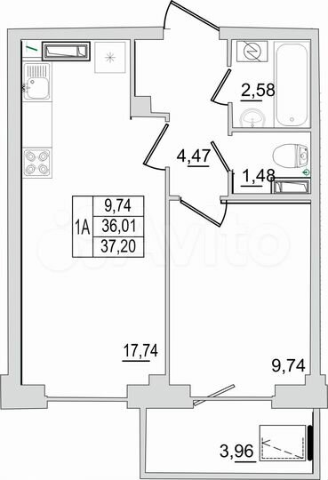 1-к. квартира, 37,2 м², 2/13 эт.