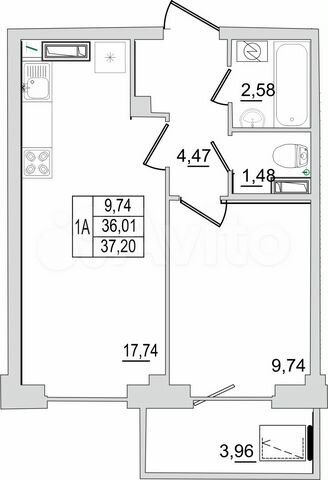 1-к. квартира, 37,2 м², 2/13 эт.