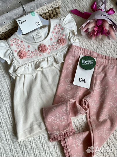 Летний комплект C&A кофта+лосины на девочку 74