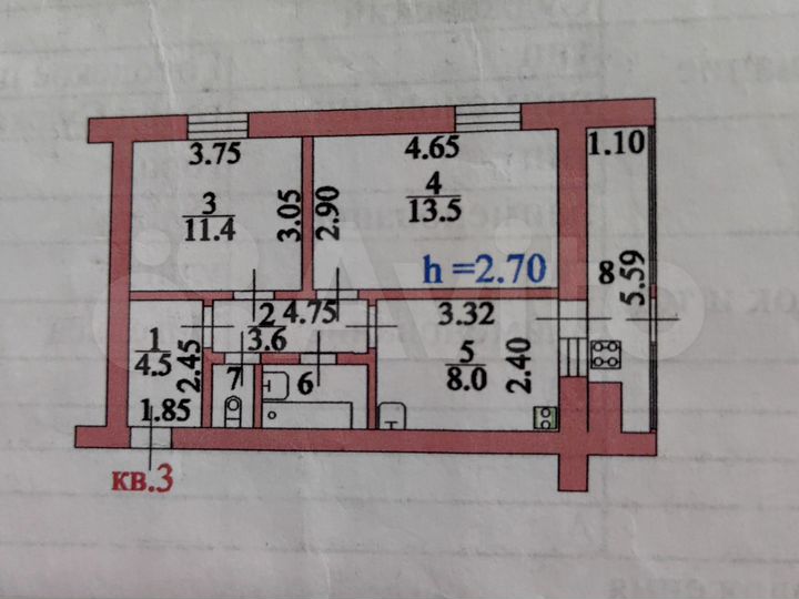 2-к. квартира, 44,4 м², 1/2 эт.