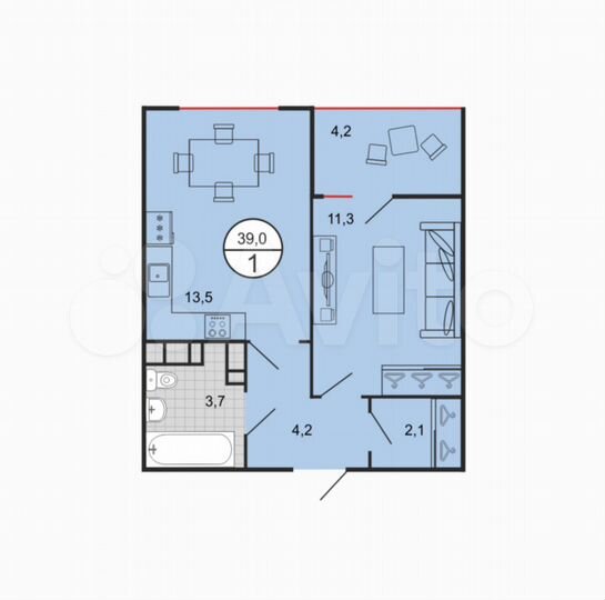 1-к. квартира, 39 м², 8/8 эт.