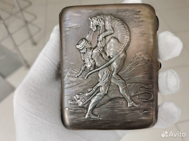 Портсигар Витязь тигр шкуре серебро 875 память мвд