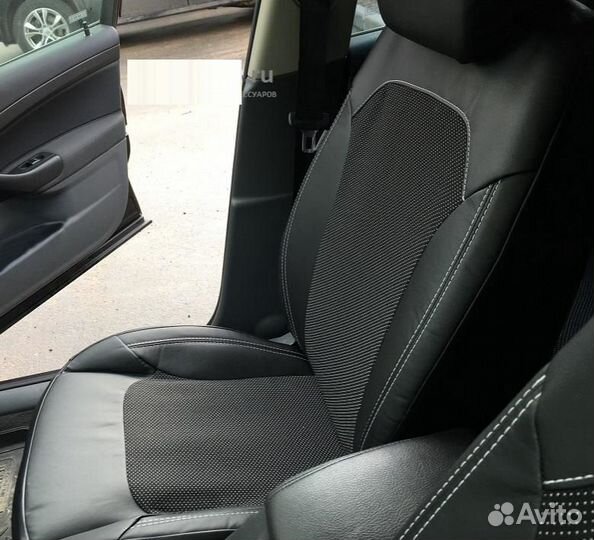 Чехлы на сидения экокожа + жаккард черные