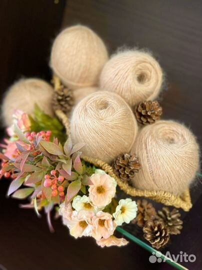 Пряжа пуховая рыжая Козий пух Ручное прядение