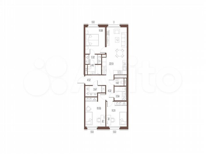 3-к. квартира, 84,1 м², 3/10 эт.