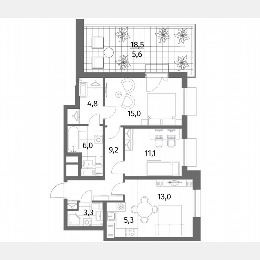 3-к. квартира, 73,3 м², 4/6 эт.