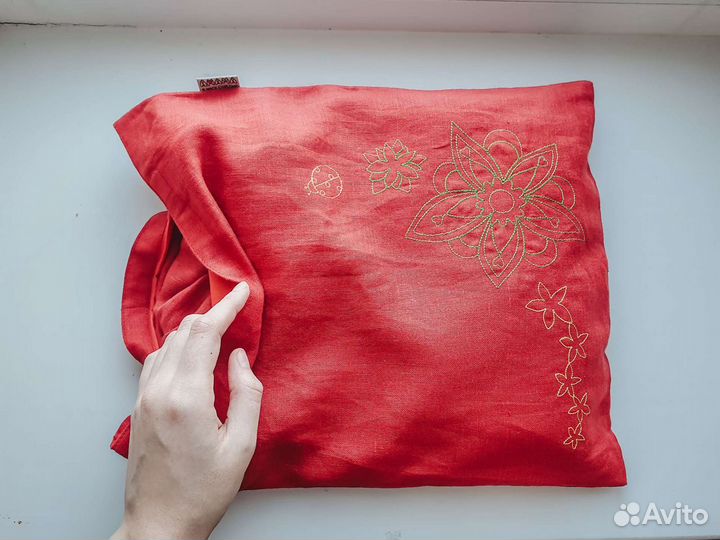 Слинг для новорожденных на кольцах, лён, красный