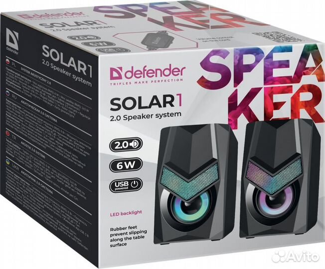 Колонки Defender Solar 1 (6Вт, подсветка)
