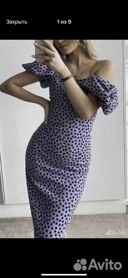 Платье zara в горошек сиреневое фиолетовое