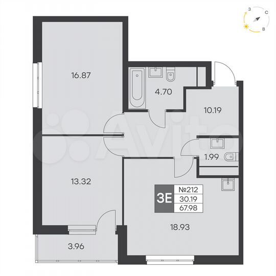 2-к. квартира, 68 м², 22/25 эт.