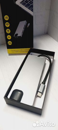 Хаб док-станция USB-C 8в1 4k hdmi USB 3.0 PD LAN