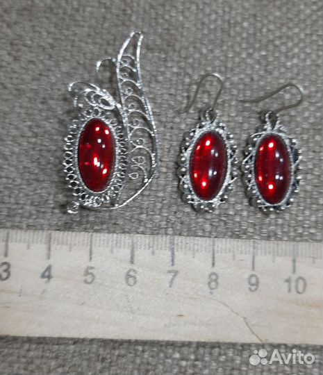 Комплект брошь и серьги филигрань винтаж