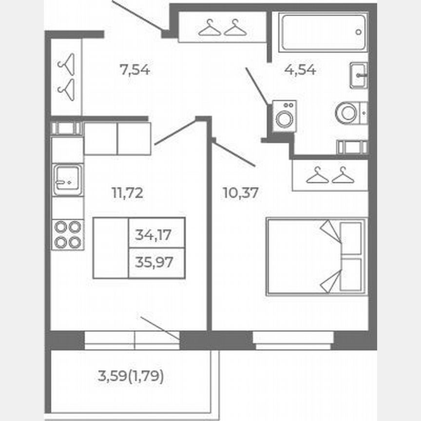 1-к. квартира, 34,2 м², 2/4 эт.
