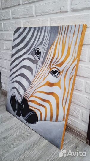 Картина интерьерная две влюбленные Зебры 60х70