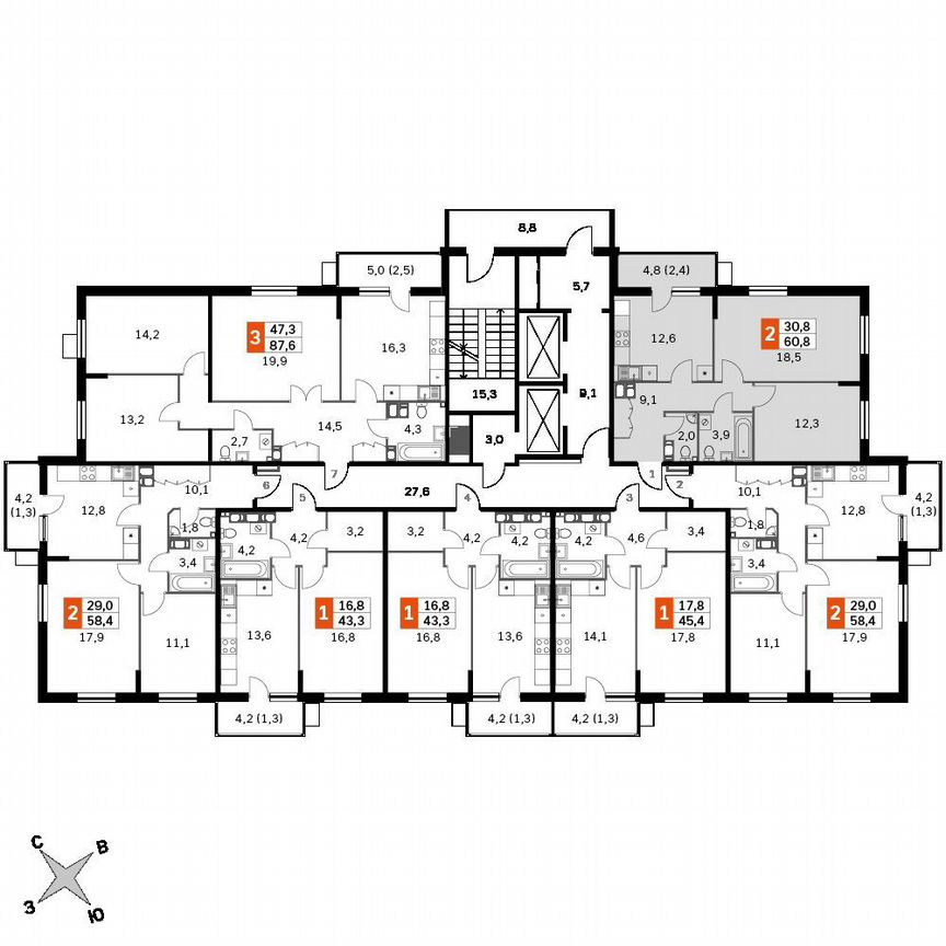 2-к. квартира, 58,4 м², 21/22 эт.