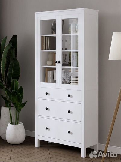 Шкаф-витрина Кымор, 3 ящика, 90х198х37 см, белый