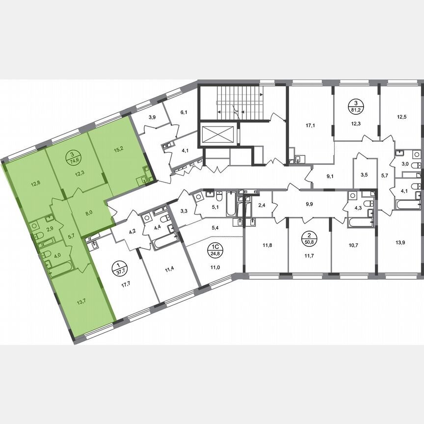 3-к. квартира, 74,6 м², 6/17 эт.