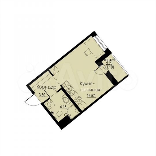 Квартира-студия, 25,4 м², 9/12 эт.