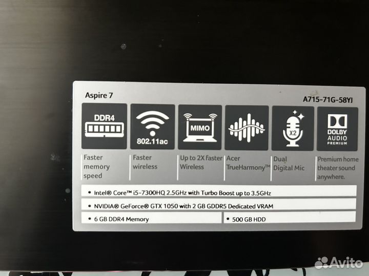 Acer aspire A715-71G-58YJ