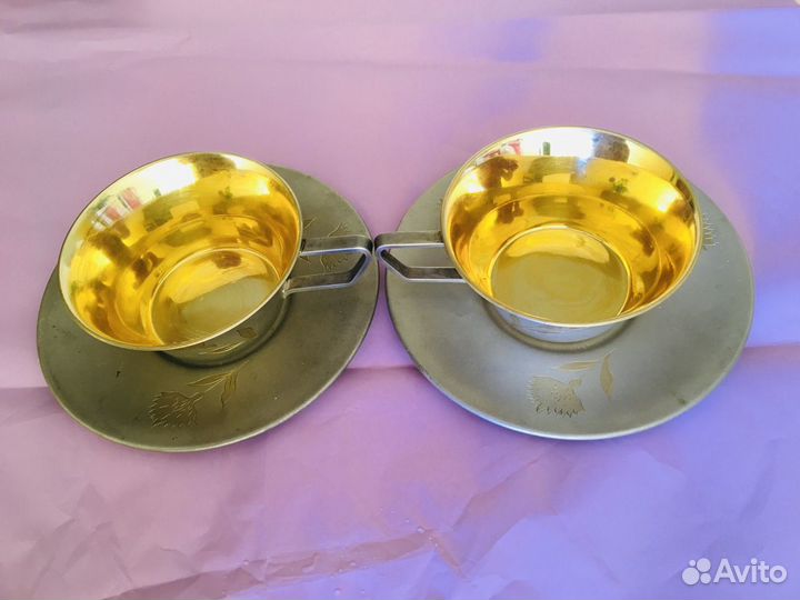 Две винтажные кофейные пары из серебра 875 пробы