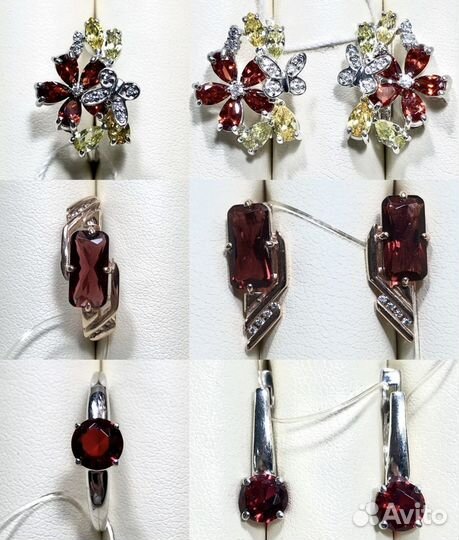 Серьги кольца. Серебро 925 пробы. Гранат Раухтопаз