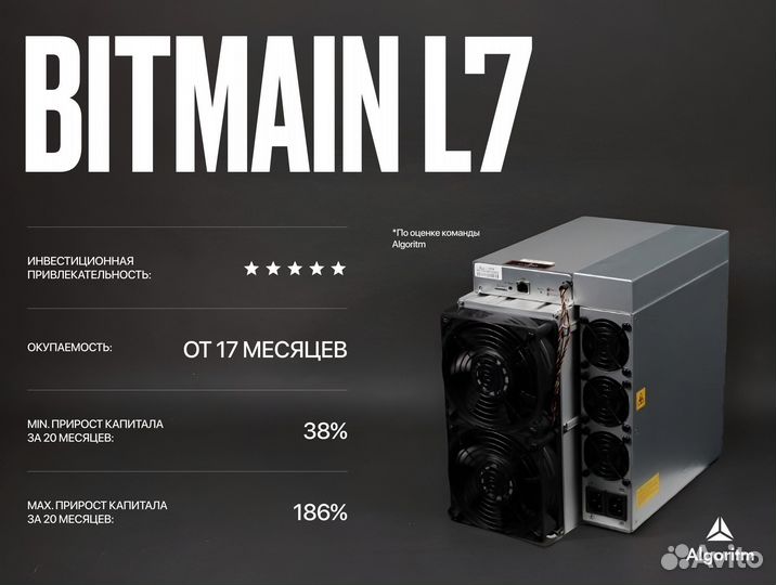 Asic майнер Bitmain L7 РФ гтд / 9500 мн/S