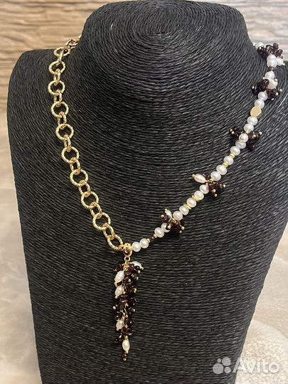 Колье / Чокер с натуральными камнями, жемчугом