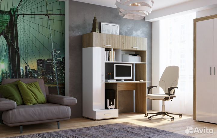 Стол новый пкс-1 Дуб Сонома/Белый глянец