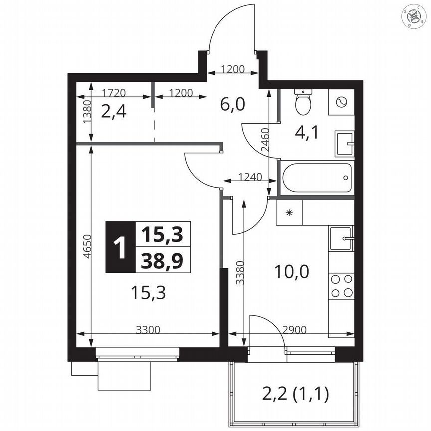 1-к. квартира, 38,9 м², 7/15 эт.