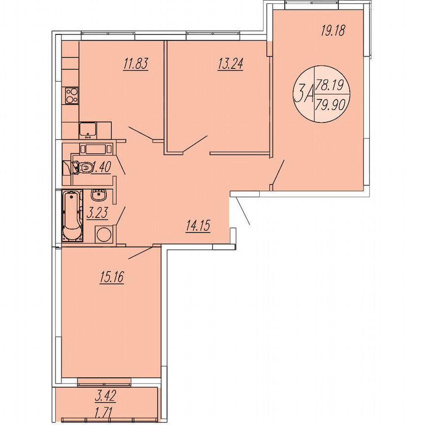 3-к. квартира, 79,9 м², 4/4 эт.
