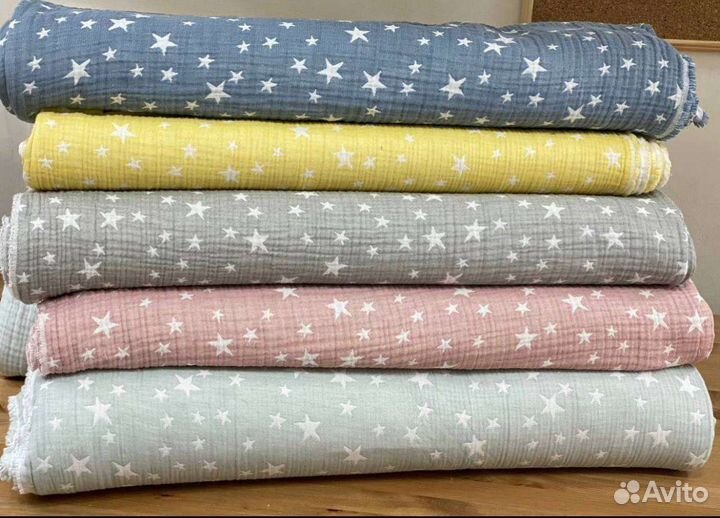 Муслин-жаккард синие звезды