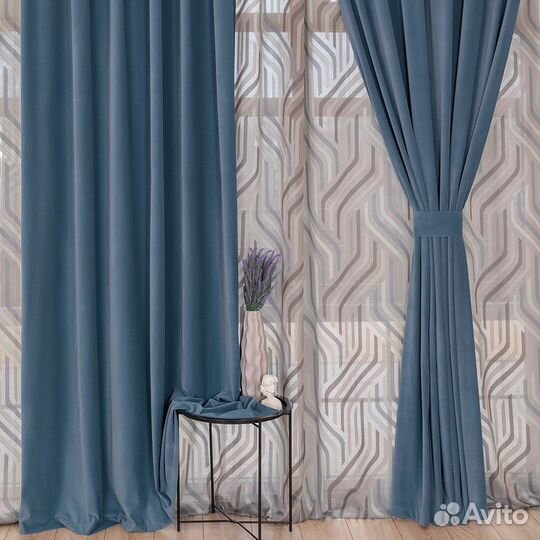 Комплект штор бархат Богема Серо-голубой