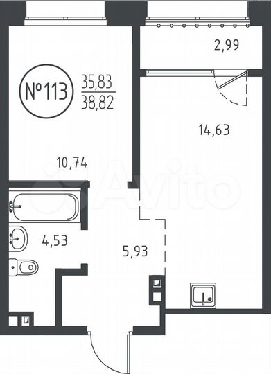 1-к. квартира, 38,8 м², 3/10 эт.