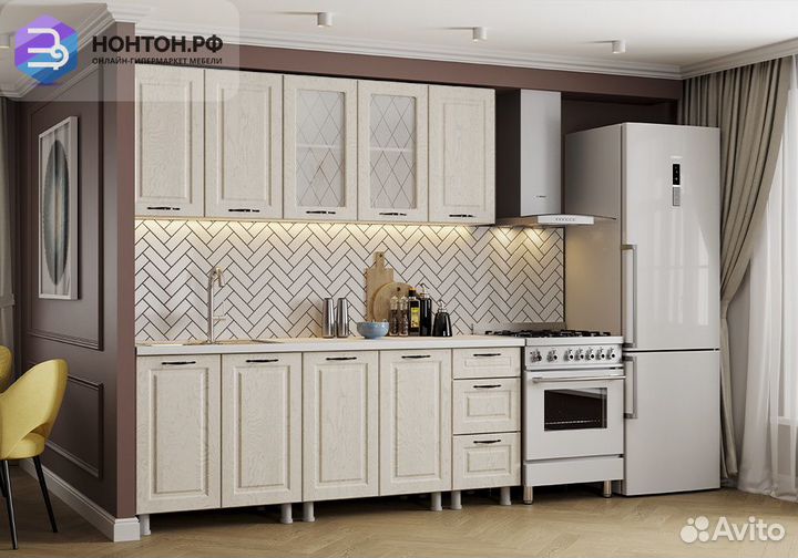 Кухня Лина 2.0 м белый / дуб кремовый
