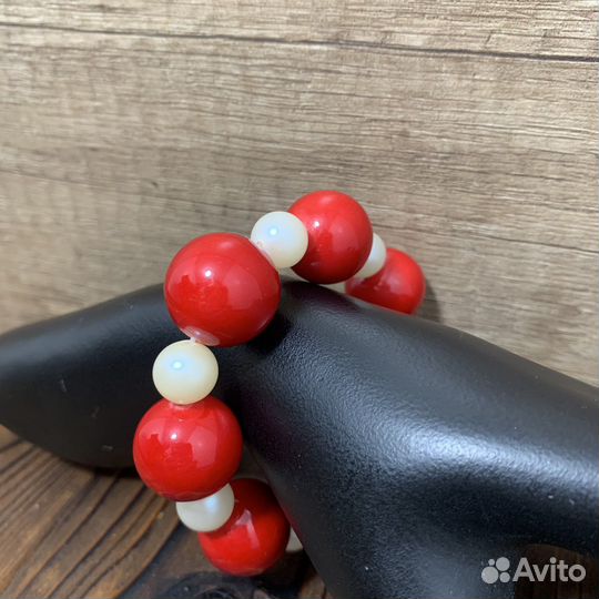 Винтажный Браслет Красный Коралл Прессованный