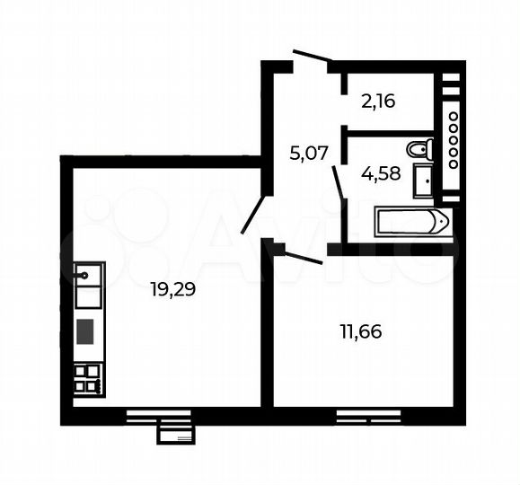 1-к. квартира, 42,8 м², 1/5 эт.