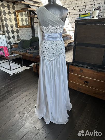 Платье шелк, шифон, корсет вечернее, на одно плечо