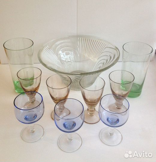 Ваза, рюмки, бокалы, цветное стекло СССР