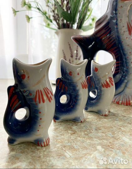 Фарфоровый графин рыба с рюмками