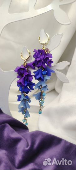 Длинные Серьги грозди с сиренью