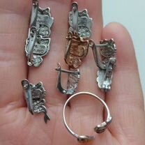 Серьги, колечко, Хелло Китти, серебро, эмаль