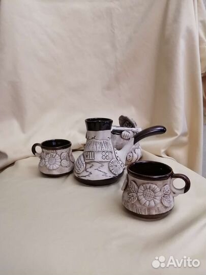 Турка для кофе керамическая с чашками